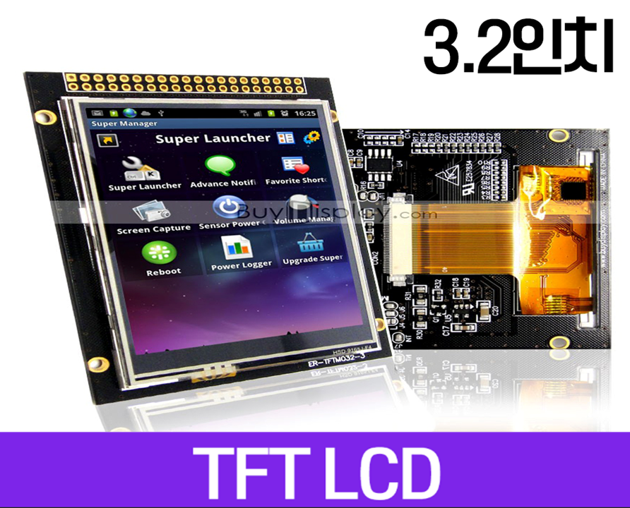 TFT LCD 모듈, 3.2인치, 해상도 240x320, Touch Screen, Arduino Library, ER-TFTM032-3, FFC